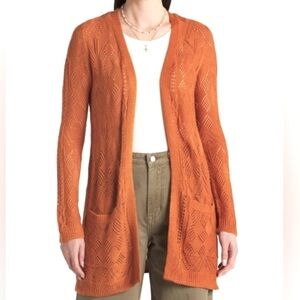 New Market & Spruce Cecily Pointelle Open Duster Cardigan burnt orange